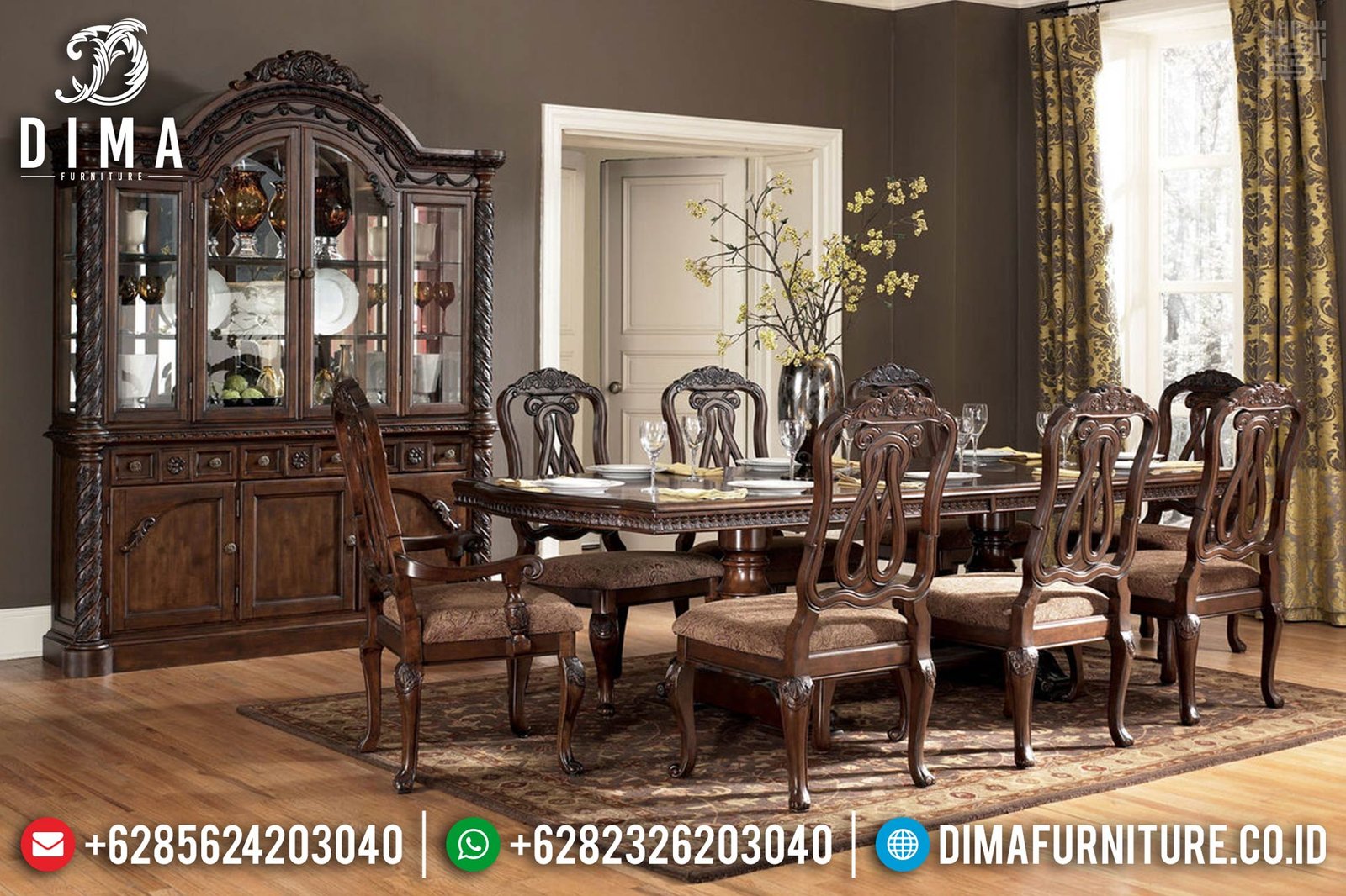 Furniture Jepara Classic Meja Makan Jati Ukiran Minimalis Natural TTJ-0400 Furniture Jepara Classic Meja Makan Jati Ukiran Minimalis Natural TTJ-0400