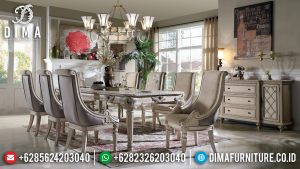 Furniture Jepara Meja Makan Mewah White Duco Classic Ivory Luxury TTJ-0472