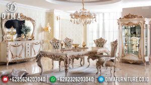 Furniture Jepara Terkini Meja Makan Mewah White Duco Golden Crown TTJ-0388
