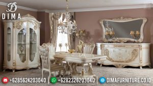 Harga Meja Makan Mewah White Duco Ivory Furniture Jepara Terbaru TTJ-0386