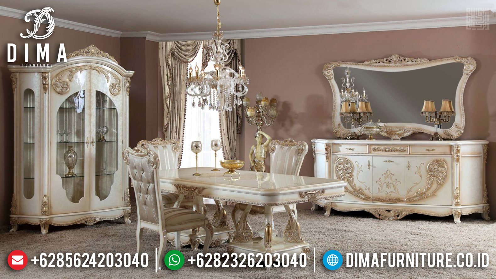 Harga Meja Makan Mewah White Duco Ivory Furniture Jepara Terbaru TTJ-0386 Harga Meja Makan Mewah White Duco Ivory Furniture Jepara Terbaru TTJ-0386