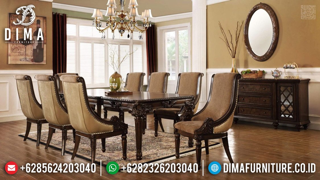 Set Kursi Meja Makan Mewah Desain Classic Natural Ukiran Jepara TTJ-0527 Set Kursi Meja Makan Mewah Desain Classic Natural Ukiran Jepara TTJ-0527