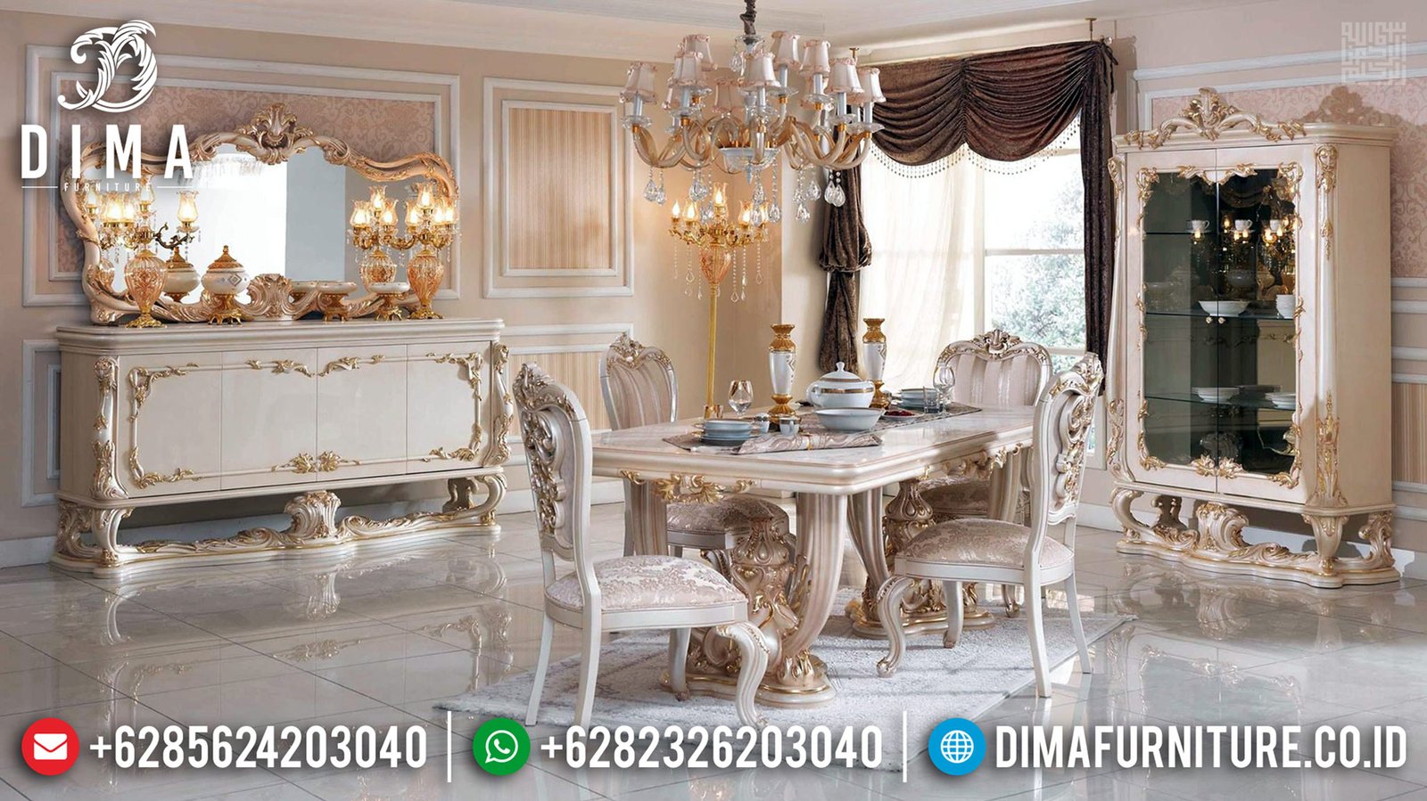 Set Meja Makan Mewah 6 Kursi Ukiran Mahkota Luxury Jepara New Release TTJ-0653 Set Meja Makan Mewah 6 Kursi Ukiran Mahkota Luxury Jepara New Release TTJ-0653