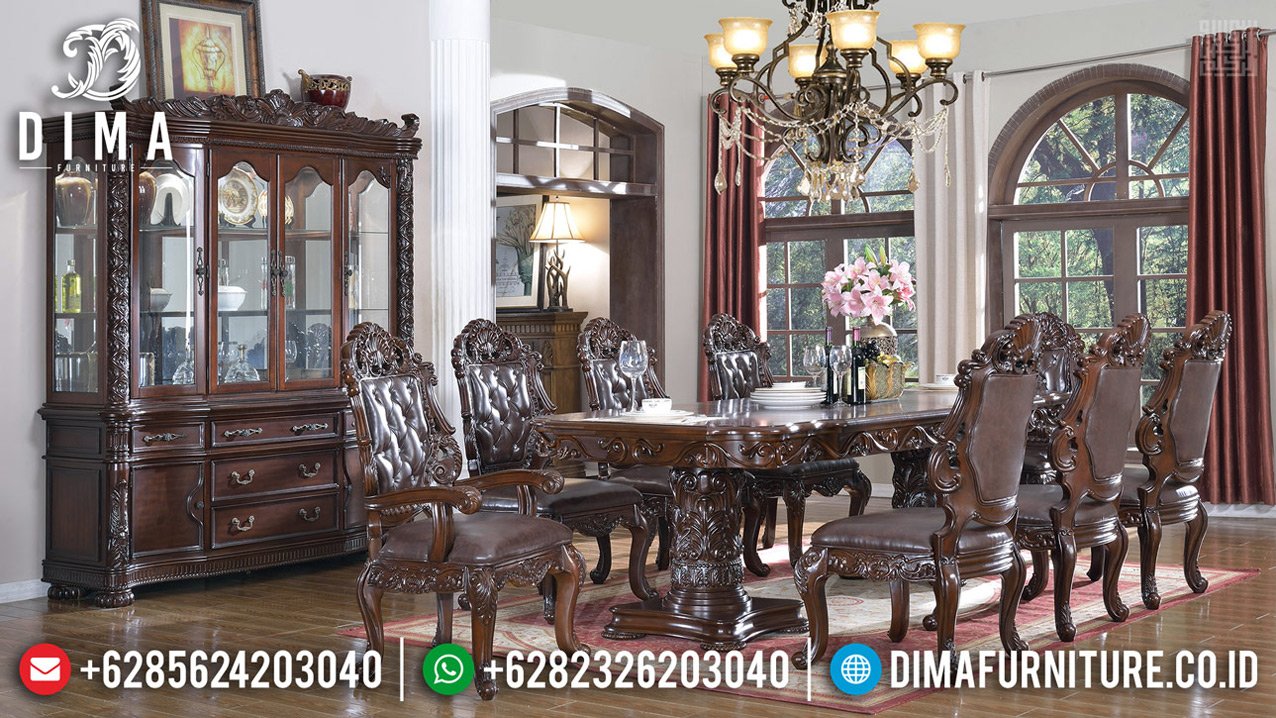 Meja Makan Klasik Luxury Desain Elegant New Natural Jati Perhutani TTJ-0693 Meja Makan Klasik Luxury Desain Elegant New Natural Jati Perhutani TTJ-0693
