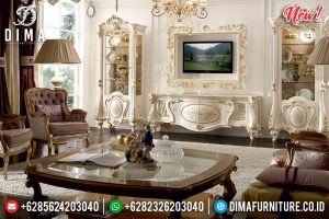 Classic Luxury Design Lemari Hias Kaca Mewah, New Meja TV Ukiran Khas Jepara TTJ-0798