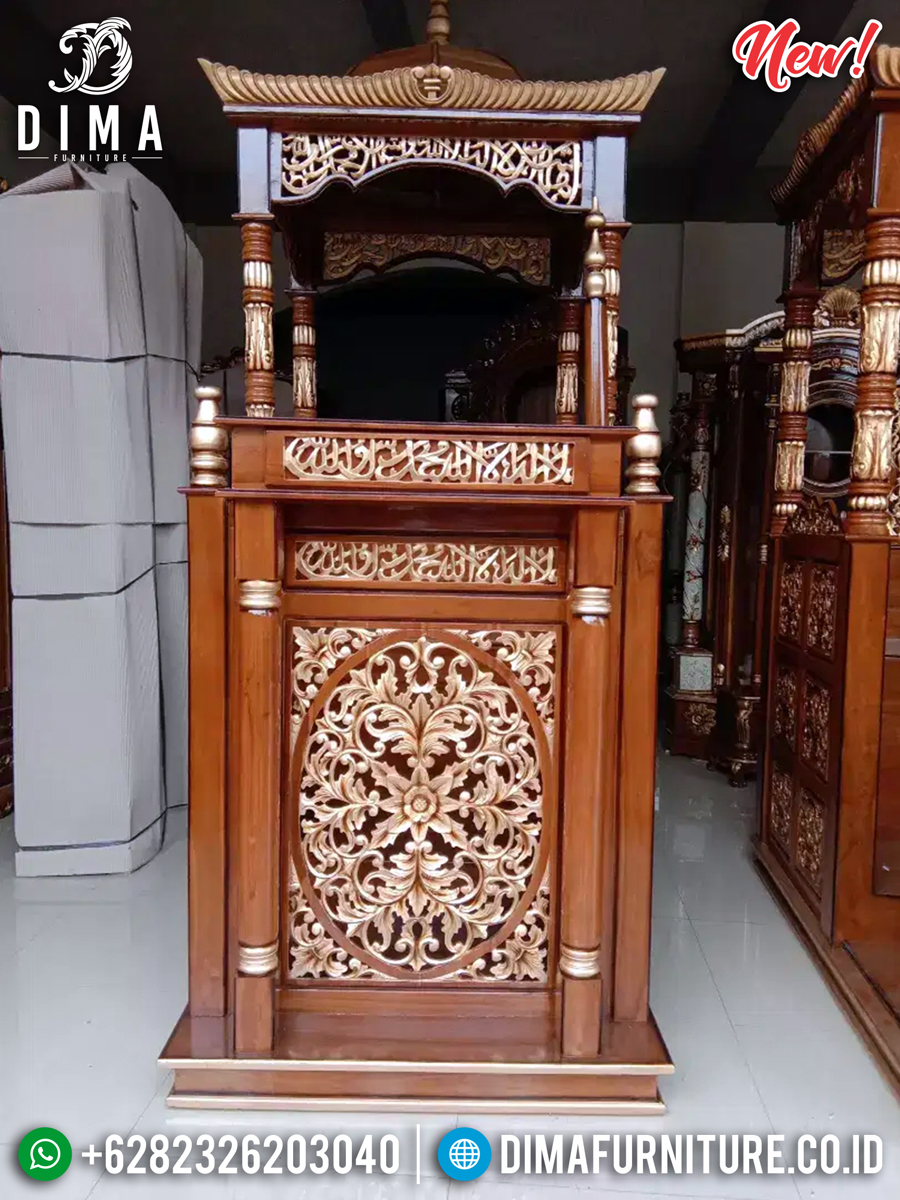 Harga Murah Mimbar Masjid Kubah Kayu Jati Perhutani Luxury Carving Natural TTJ-0885