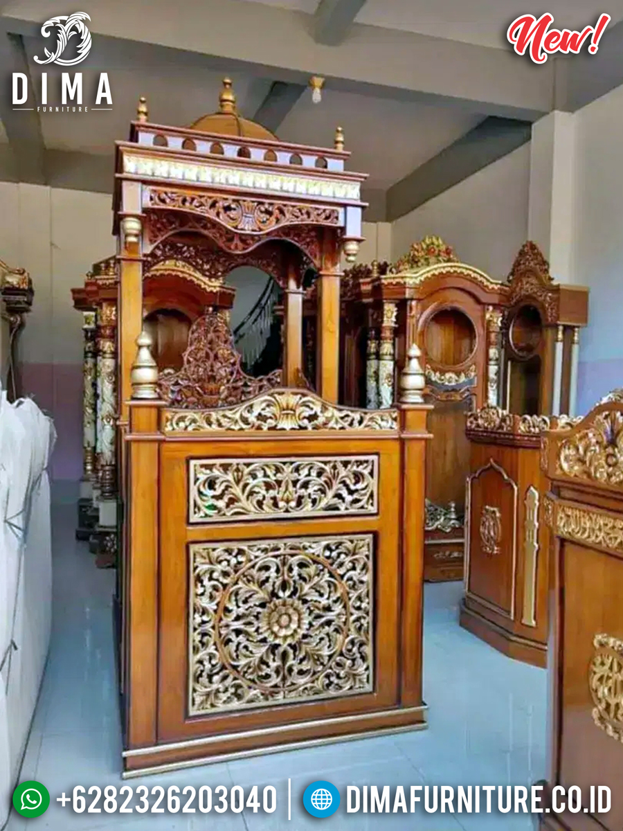 Mimbar Khotbah Ukiran, Mimbar Masjid Kayu Jati Luxury Carving TTJ-0877
