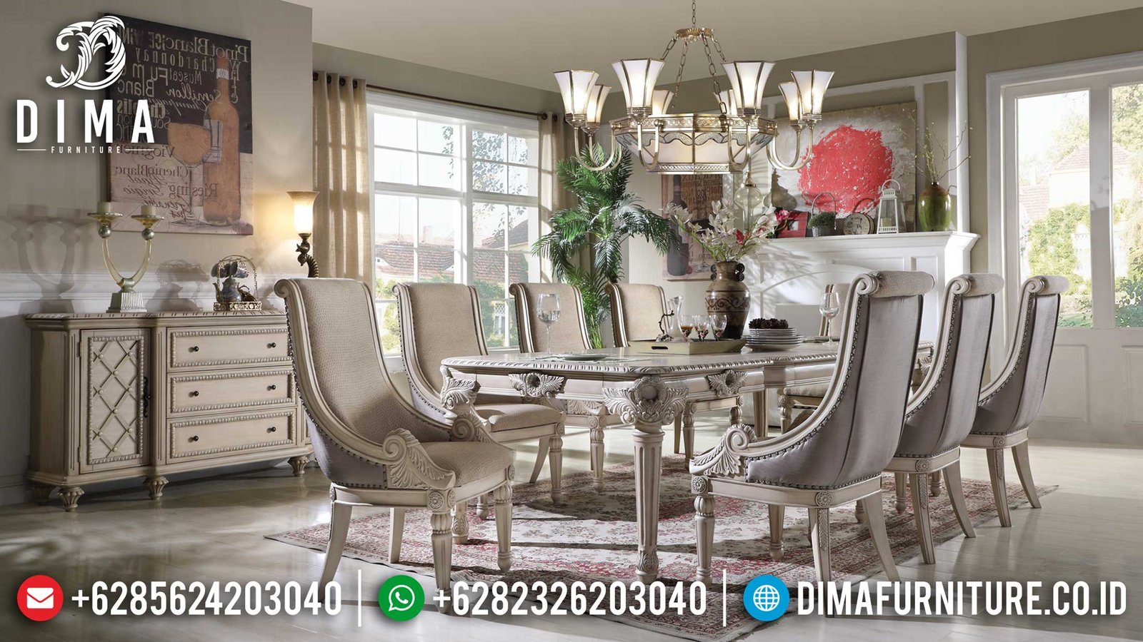 Art Deco Meja Makan Mewah Ukiran Jepara Luxury Carving Royals Type TTJ-1187