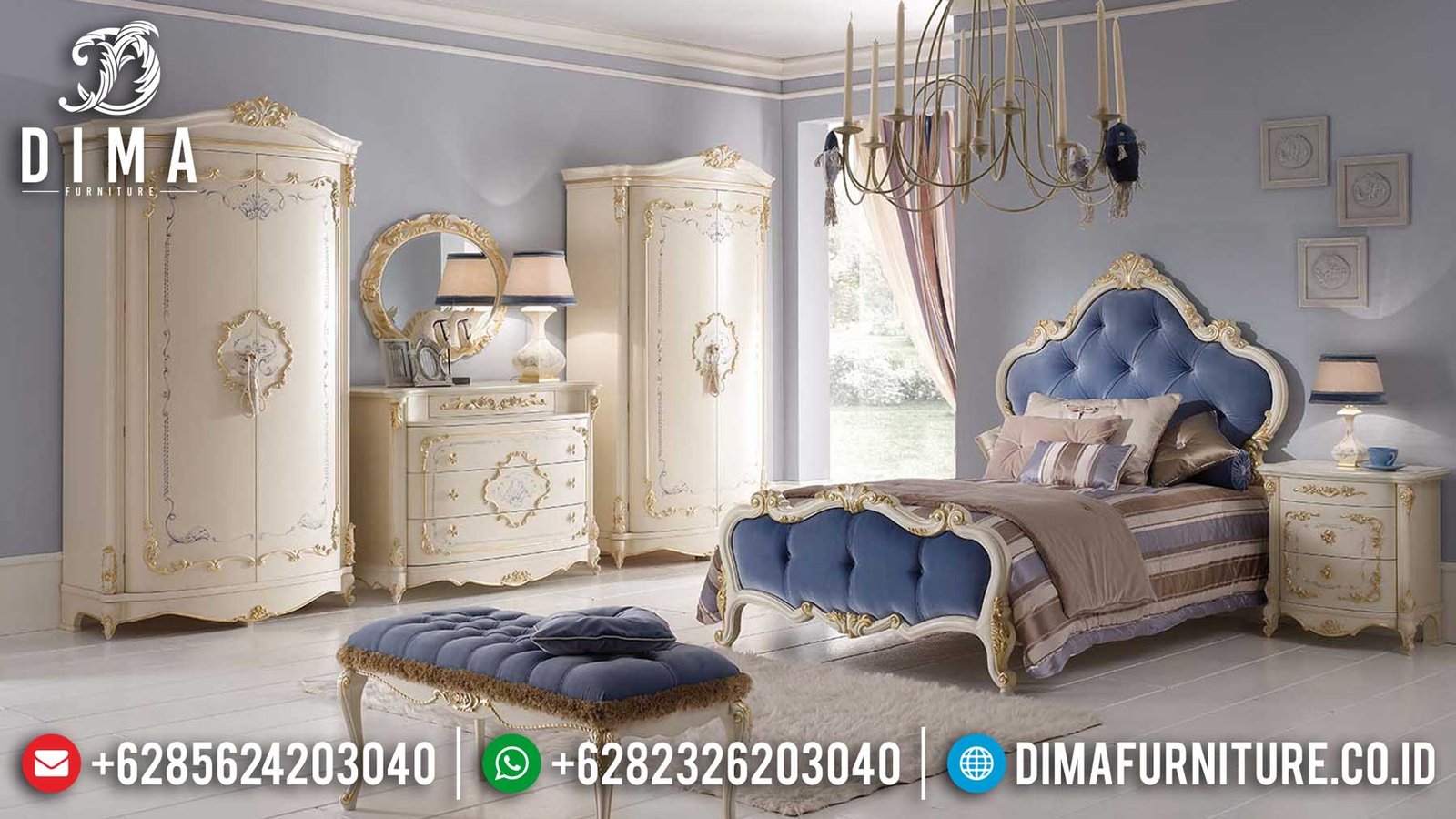 Best Seller Kamar Set Anak Ukiran Jepara Luxury Classic Model Putri Raja TTJ-1145