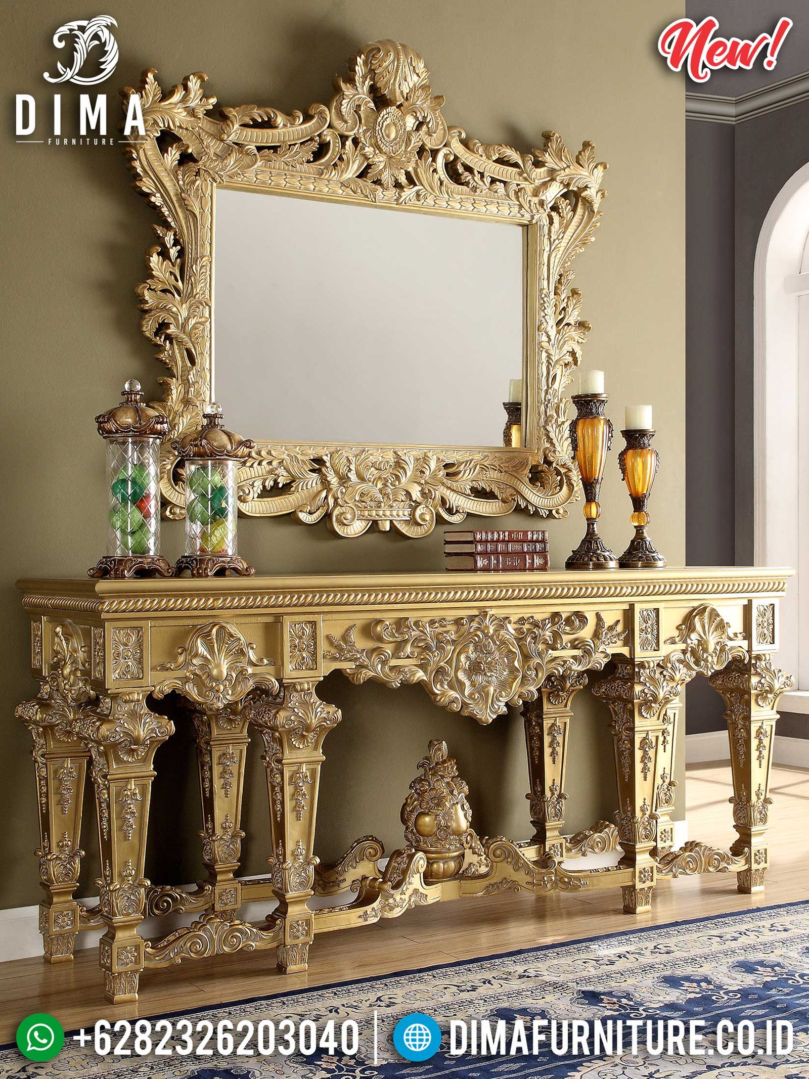 Desain Meja Konsol Mewah Ukiran Luxury Italian Empire Carving TTJ-1153