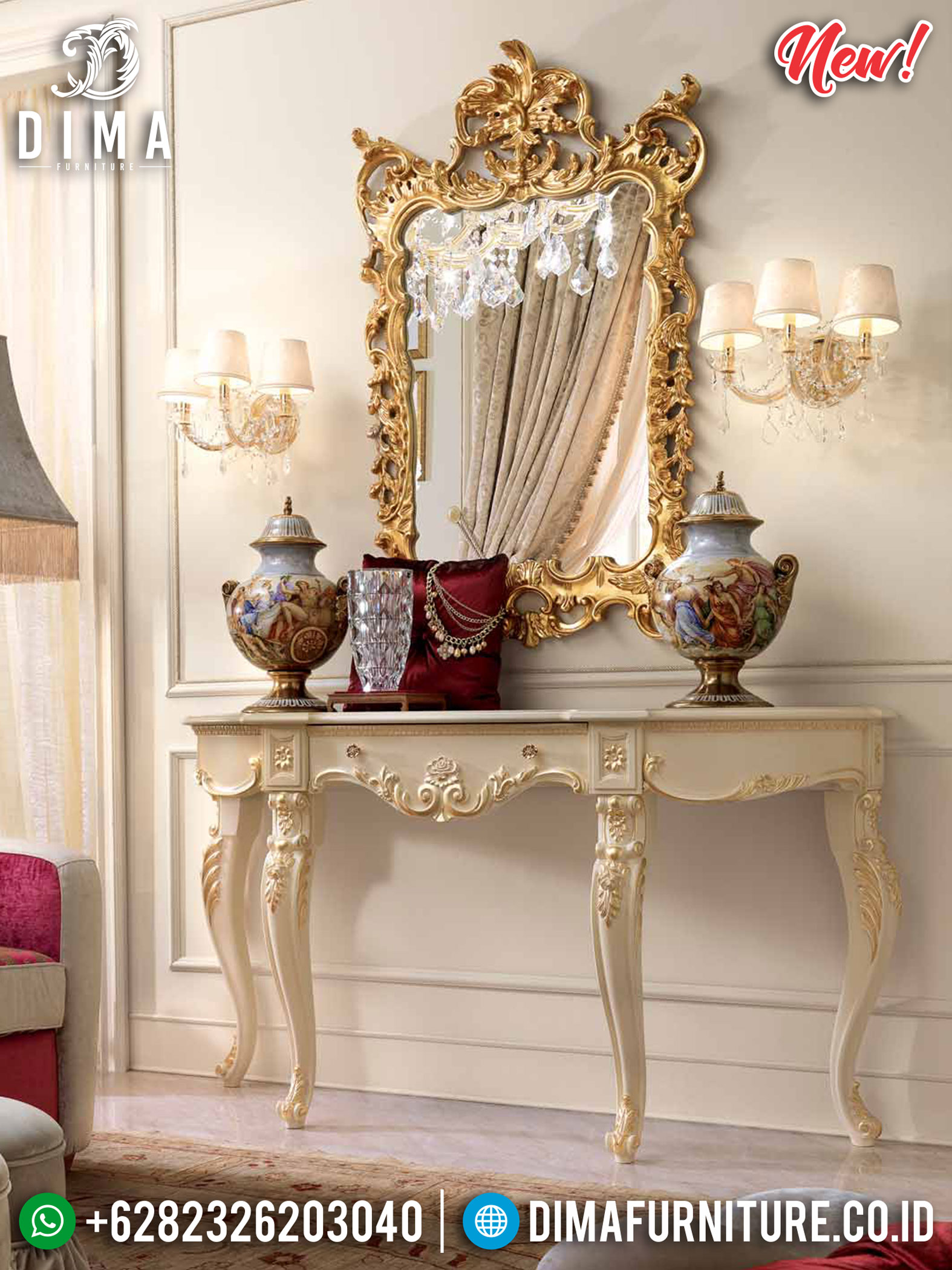 New Living Room Design Meja Hias Mewah White Deco Luxury Carving Jepara TTJ-1160
