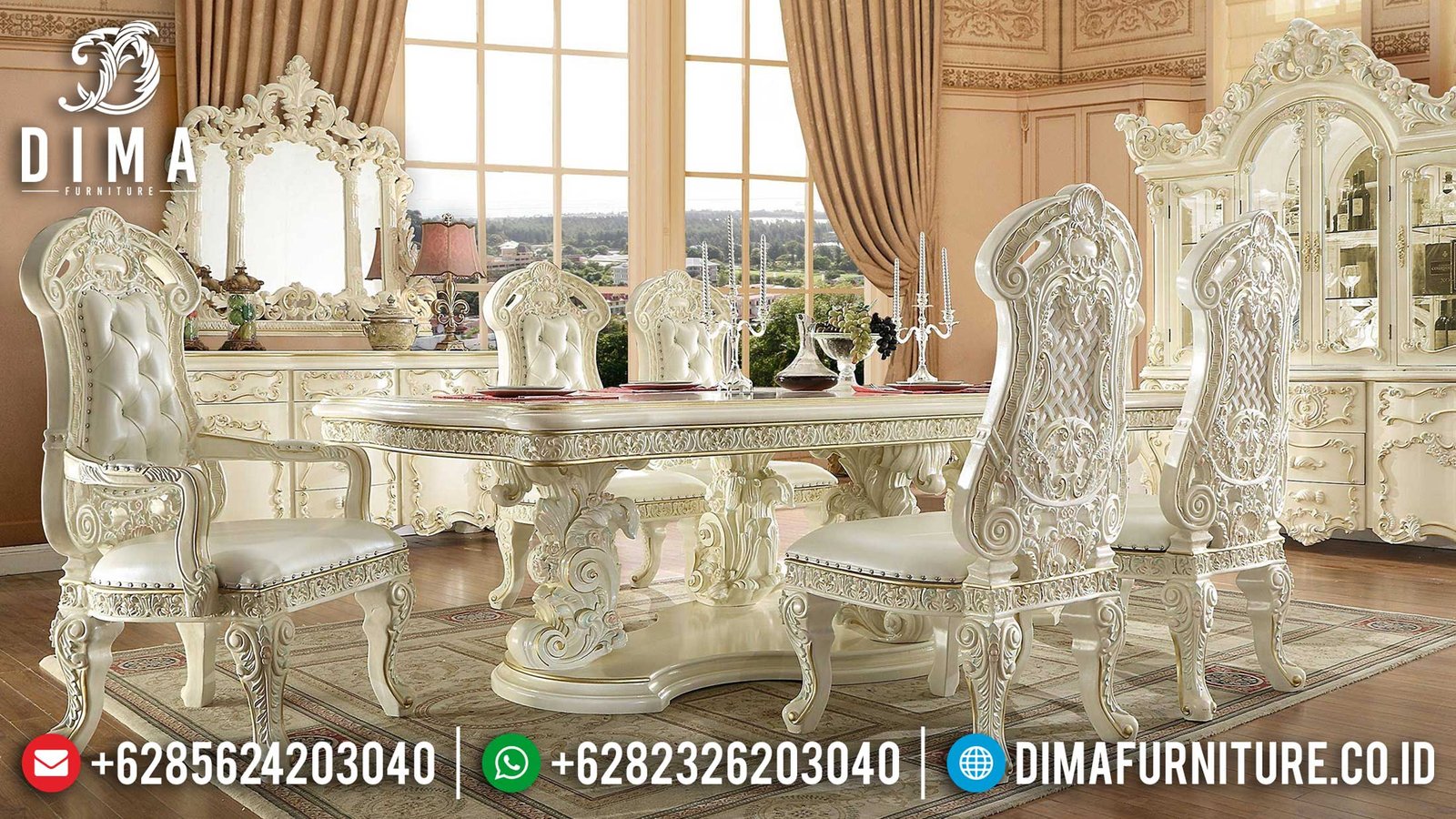 Termewah Meja Makan Mewah Luxury Carving Empire Dining Room Design Mebel Jepara Terbaru TTJ-1188