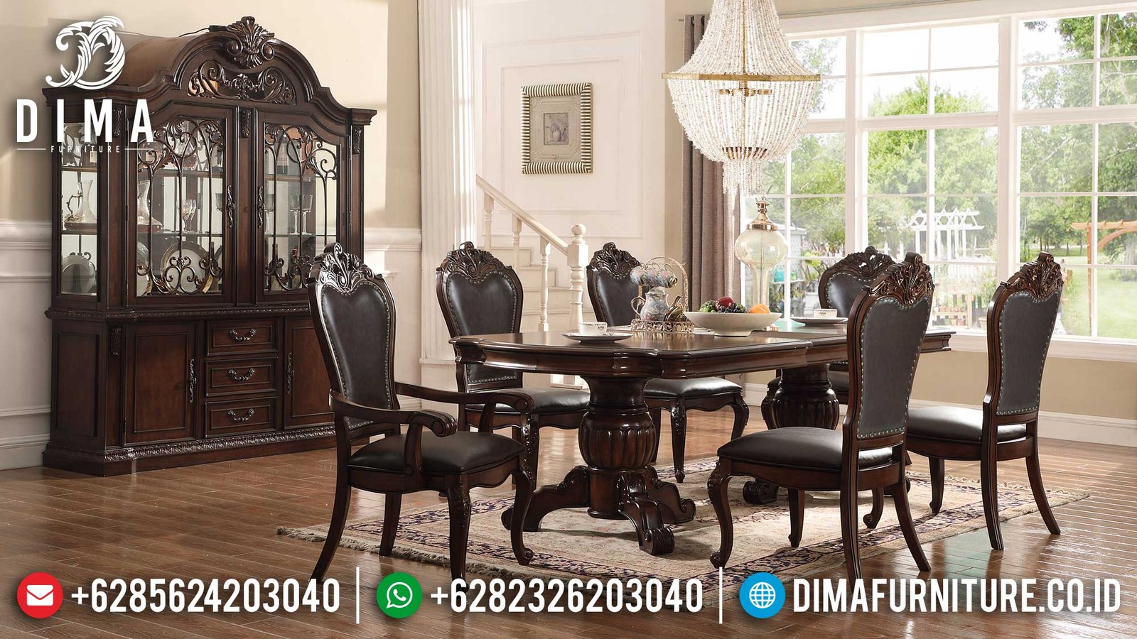 Meja Makan Jepara Klasik Natural Jati Great Solid Wood Perhutani TTJ-1582 Meja Makan Jepara Klasik Natural Jati Great Solid Wood Perhutani TTJ-1582