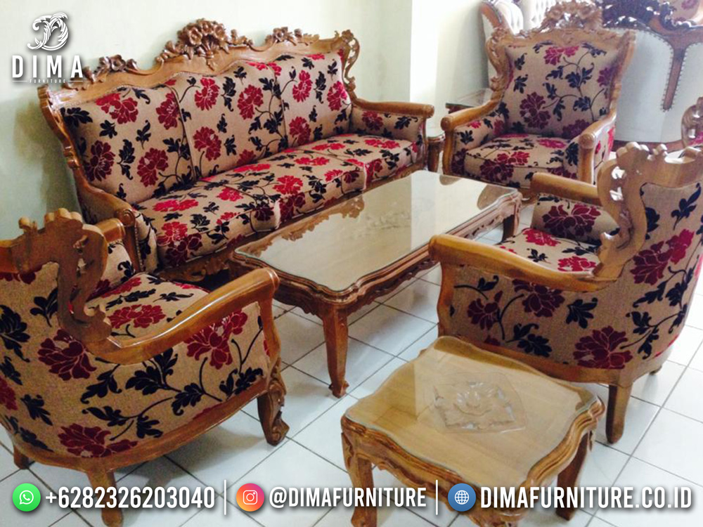 Furniture Jepara Sofa Tamu Minimalis Jati Klasik Bestseller Kanala Flower TTJ-2056