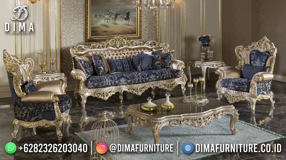 Luxury Carving Kursi Tamu Mewah Sofa Jepara Navy Golden Best Price TTJ-2010