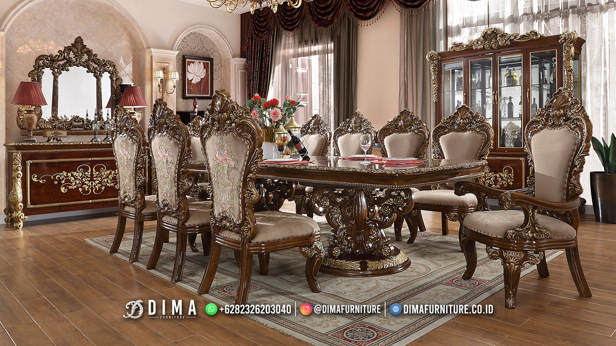 Absolutely Quality Meja Makan Mewah Jati Jepara Luxury Carving TTJ-2245