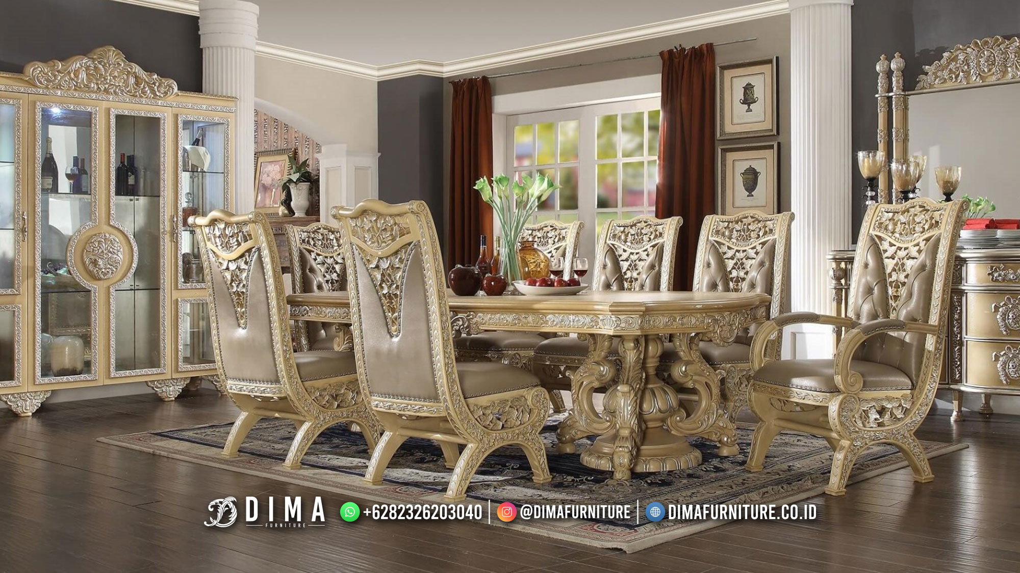 Luxury Carving Set Meja Makan Mewah Ukiran Modern Kingdom Style TTJ-2358