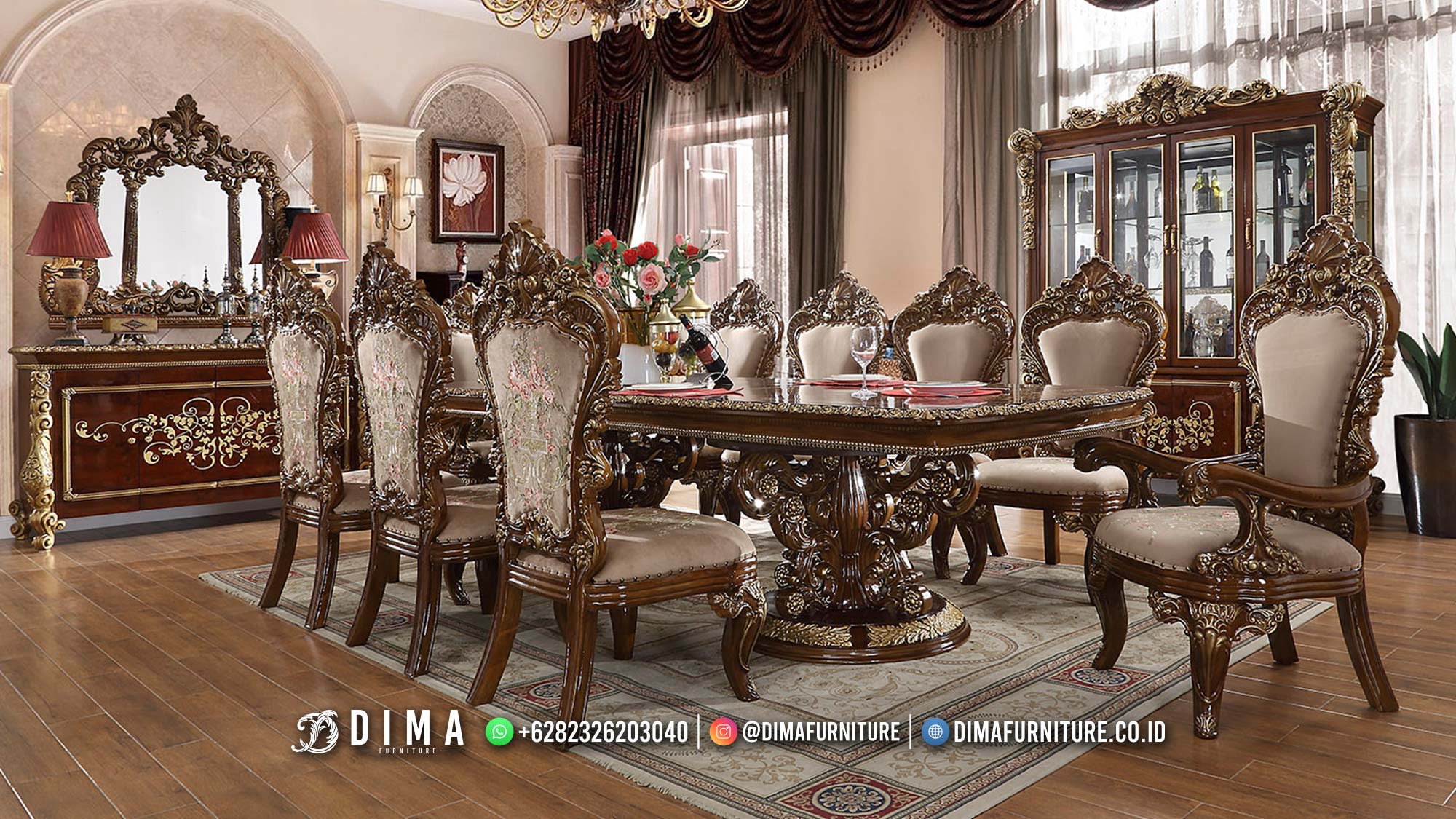 Set Meja Makan Mewah Jati Luxury Carving Design Best Quality TTJ-2360