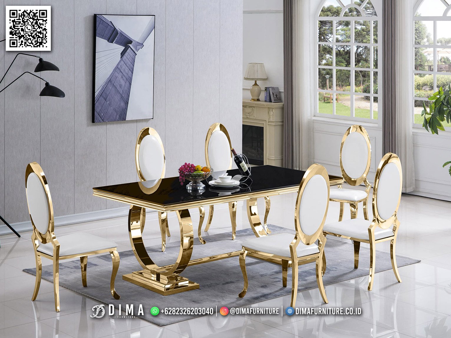 Meja Makan Minimalis Stainless Steel Gold TTJ2964